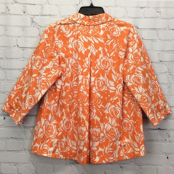 Liz Claiborne Jacket Women's Size M Orange/White Rose Swirl Print Button Pockets - Picture 11 of 12